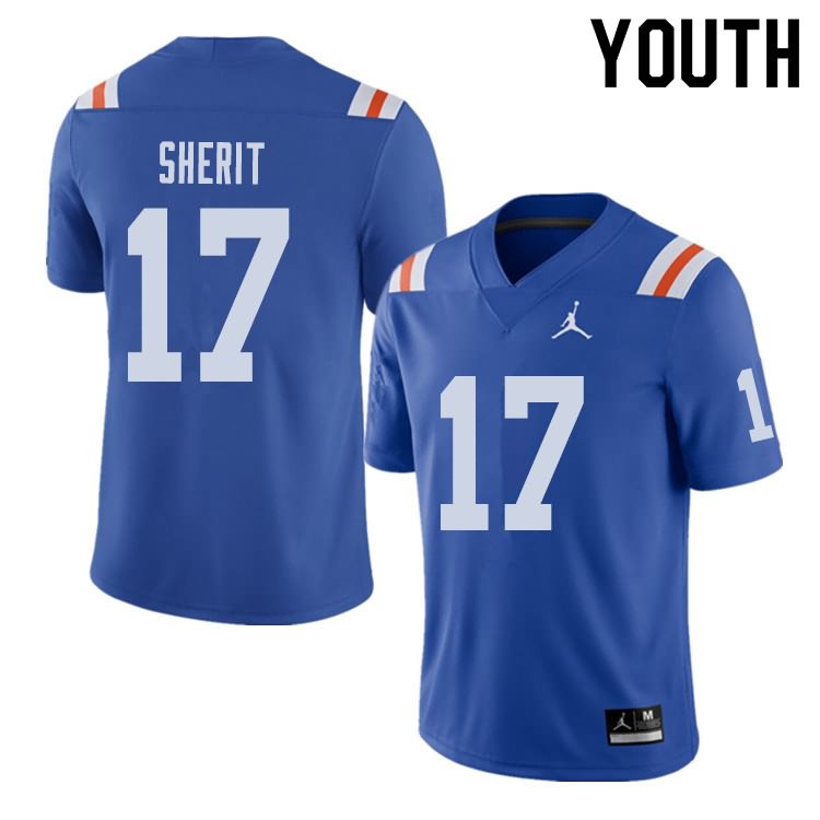 NCAA Florida Gators Jordan Sherit Youth #17 Jordan Brand Alternate Royal Throwback Stitched Authentic College Football Jersey TBW2864HD